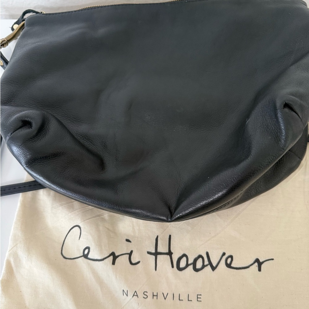 Ceri Hoover Penny Black Leather Crossbody Bag